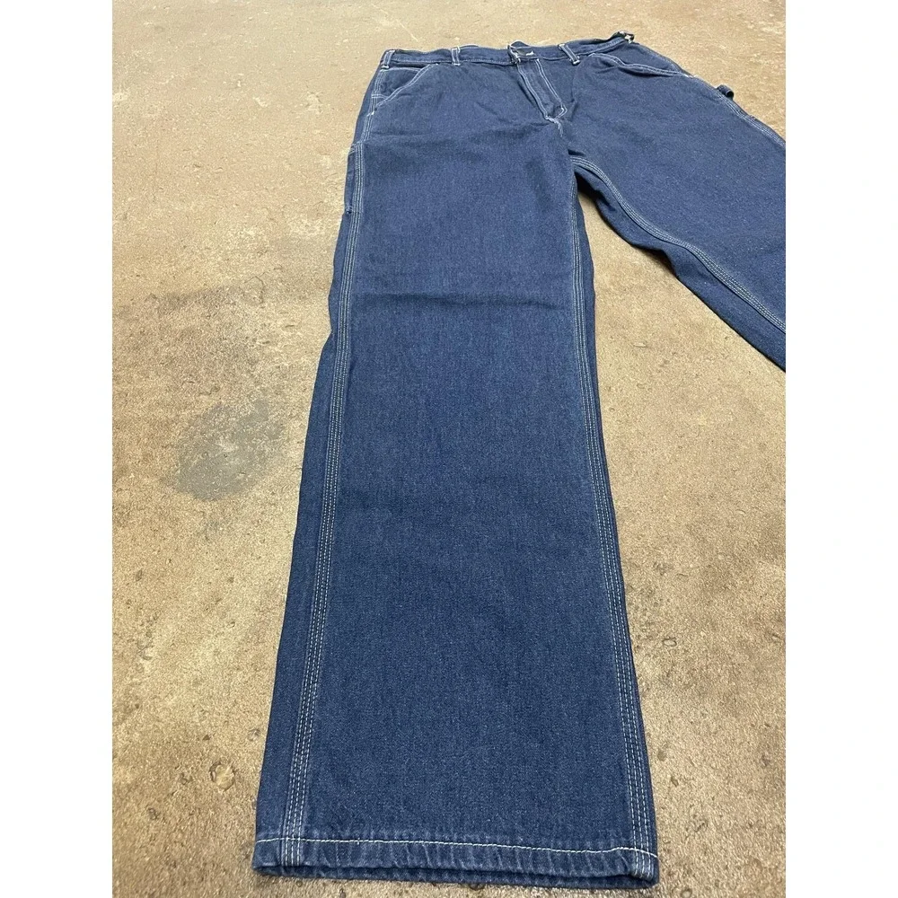 Carhartt Jeans Mens 34x34 Blue Washed Denim Work Dungaree Carpenter‎ Made USA